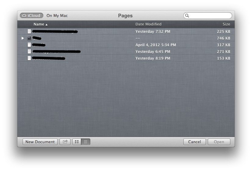 The iCloud File Browser in Mountain Lion