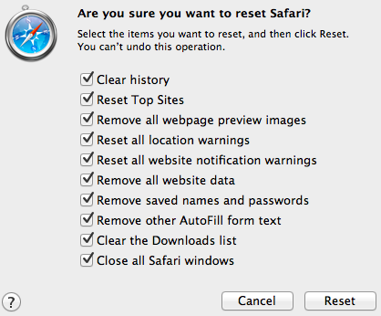 Reset Safari