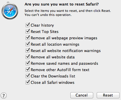 safari browser reset