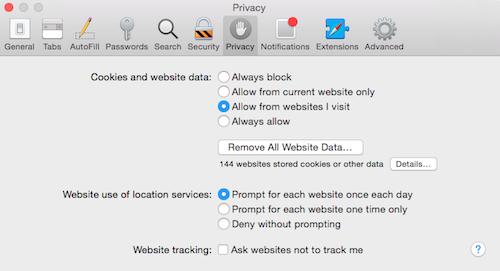 Remove All Website Data from Safari Privacy preferences