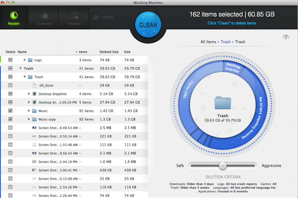 The Reclaim tab allows you to check details of items before deleting the files 
