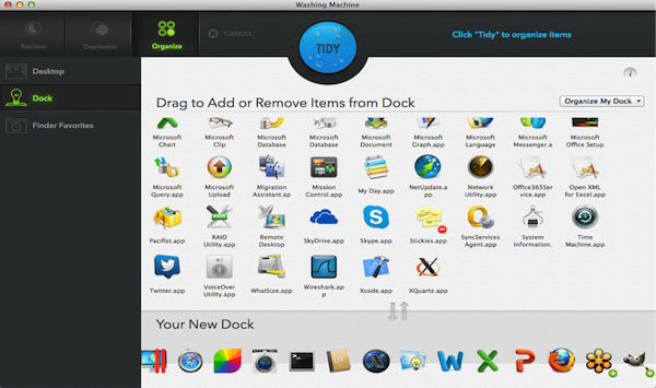 Drag to add or remove items from dock to organize Mac Washing Machine screenshot