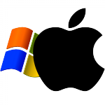 Windows XP logo superimposed by Apple logo