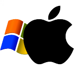 Windows XP logo superimposed by Apple logo
