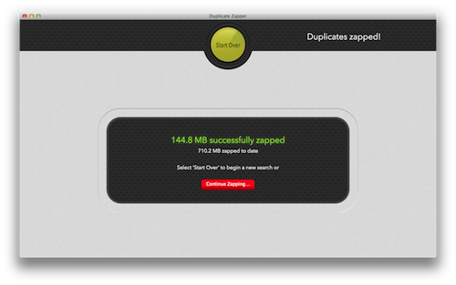 Duplicate Zapper reclaim disk space report