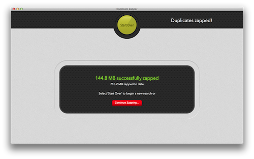 Duplicate Zapper reclaim disk space report