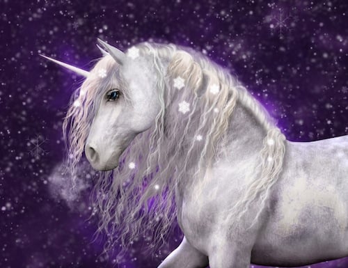 Snow Unicorn with Purple Background