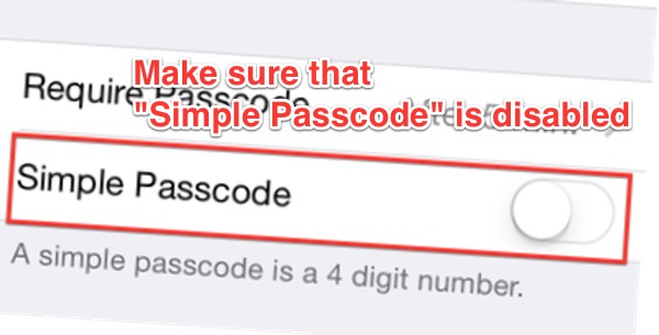 Disable simple passcode