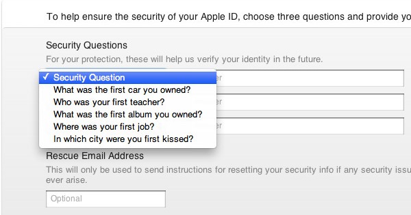 Apple security questions