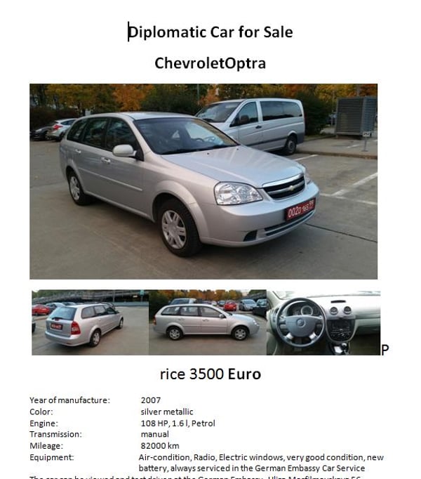 Diplomatic car ad