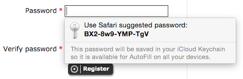 Safari suggested password