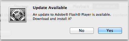 Adobe Flash Player update available notice