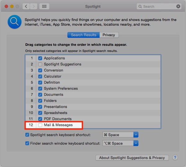 Spotlight settings