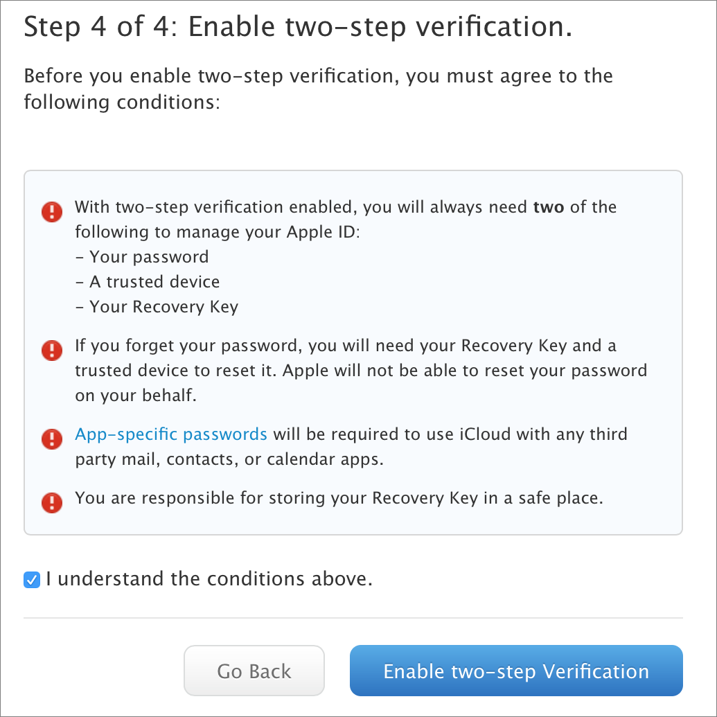 Enable two-step verification