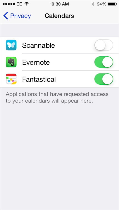 iPhone Calendars privacy