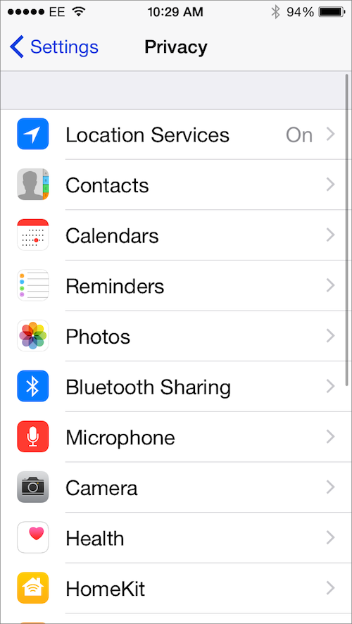 Control iPhone privacy settings