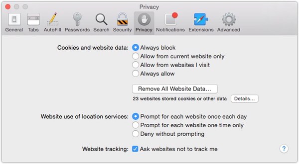 Safari privacy preferences