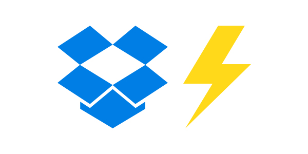 Dropbox logo next to image of lightning power