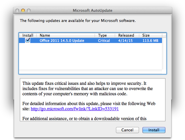 Microsoft Office 2011 For Mac Update 14.5.9