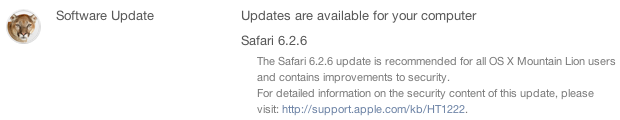 Image of Safari 6.2.6 Apple security update notice