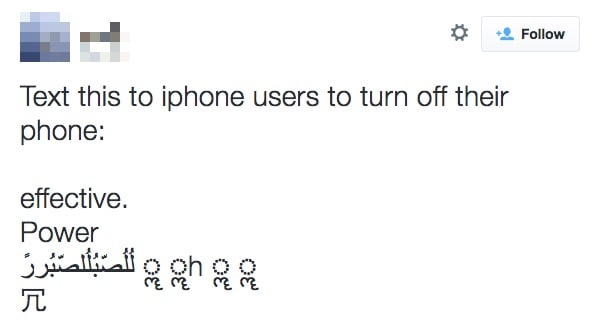 Twitter users share the malicious iPhone text message