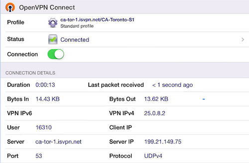 iOS device connected to the VPN server