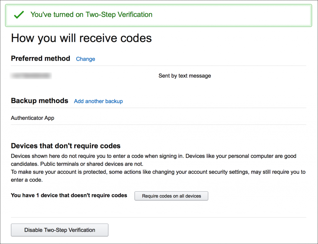 two-step verification turned on confirmation