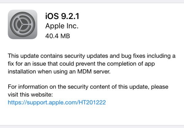 ioS 9.2.1