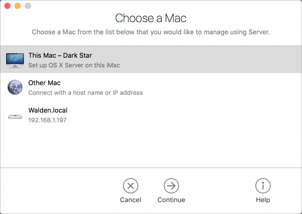 Choose Mac to manage using Server