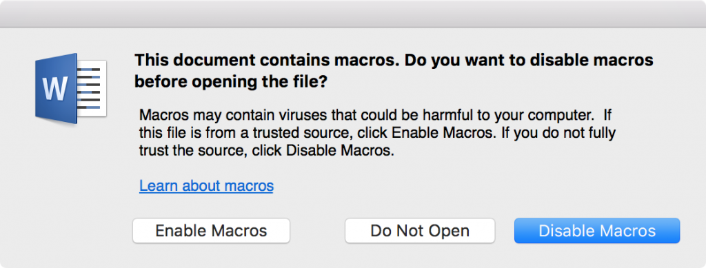 Macros Warning 