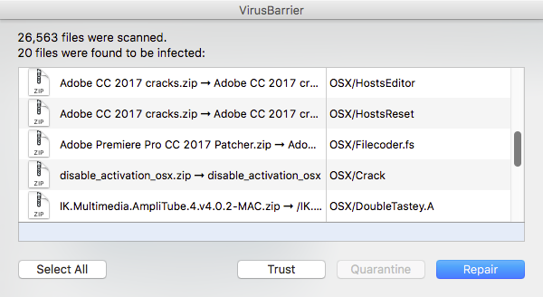 VirusBarrier antivirus scan of BitTorrent files