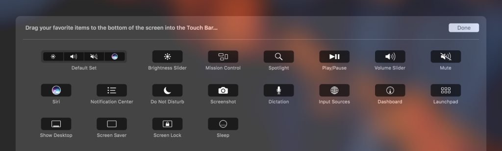 Customize Touch Bar Control Strip
