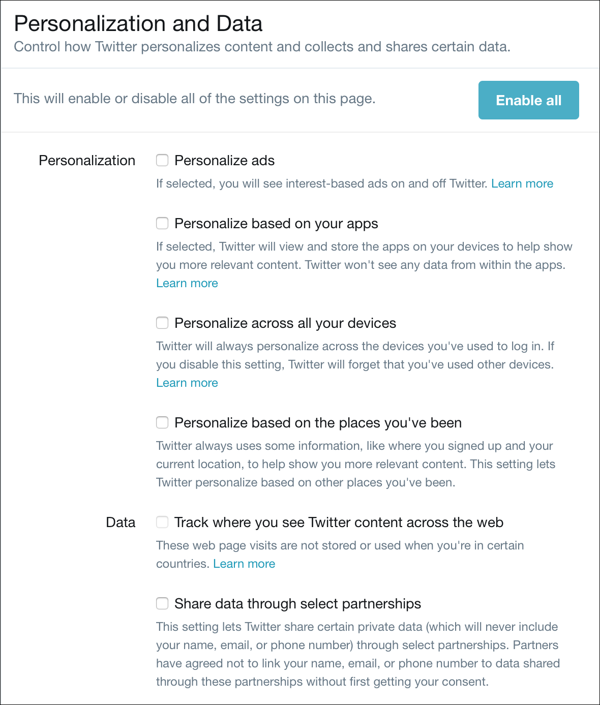 Twitter Personalization and Data