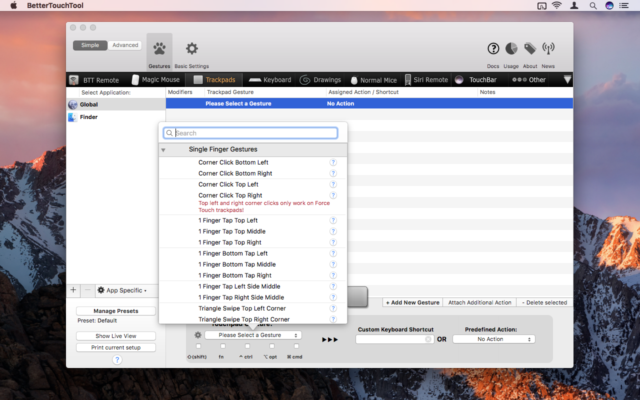 Touchpad Gesture menu