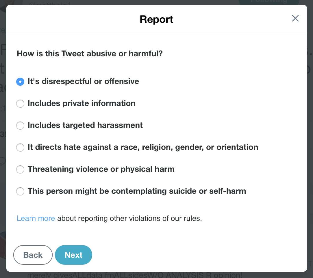 Harmful or abusive tweets