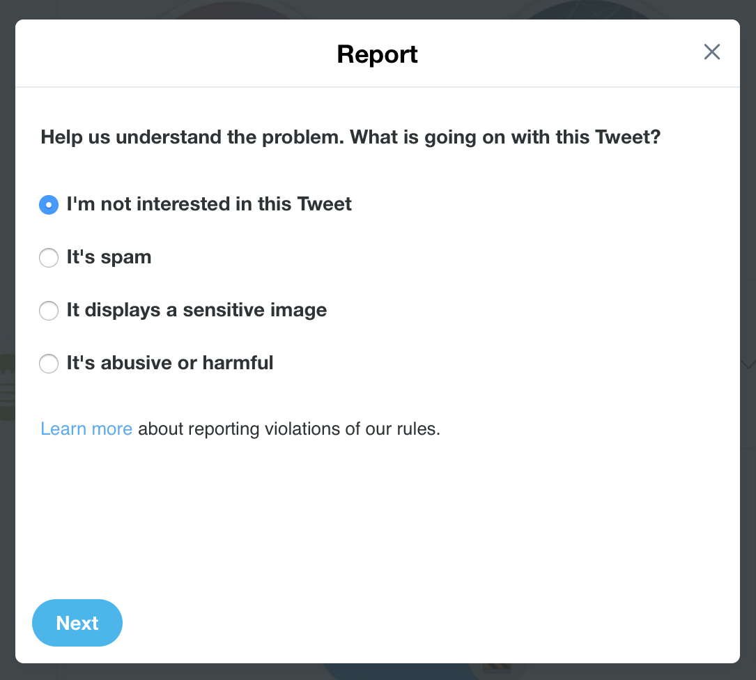 Report Tweet Options