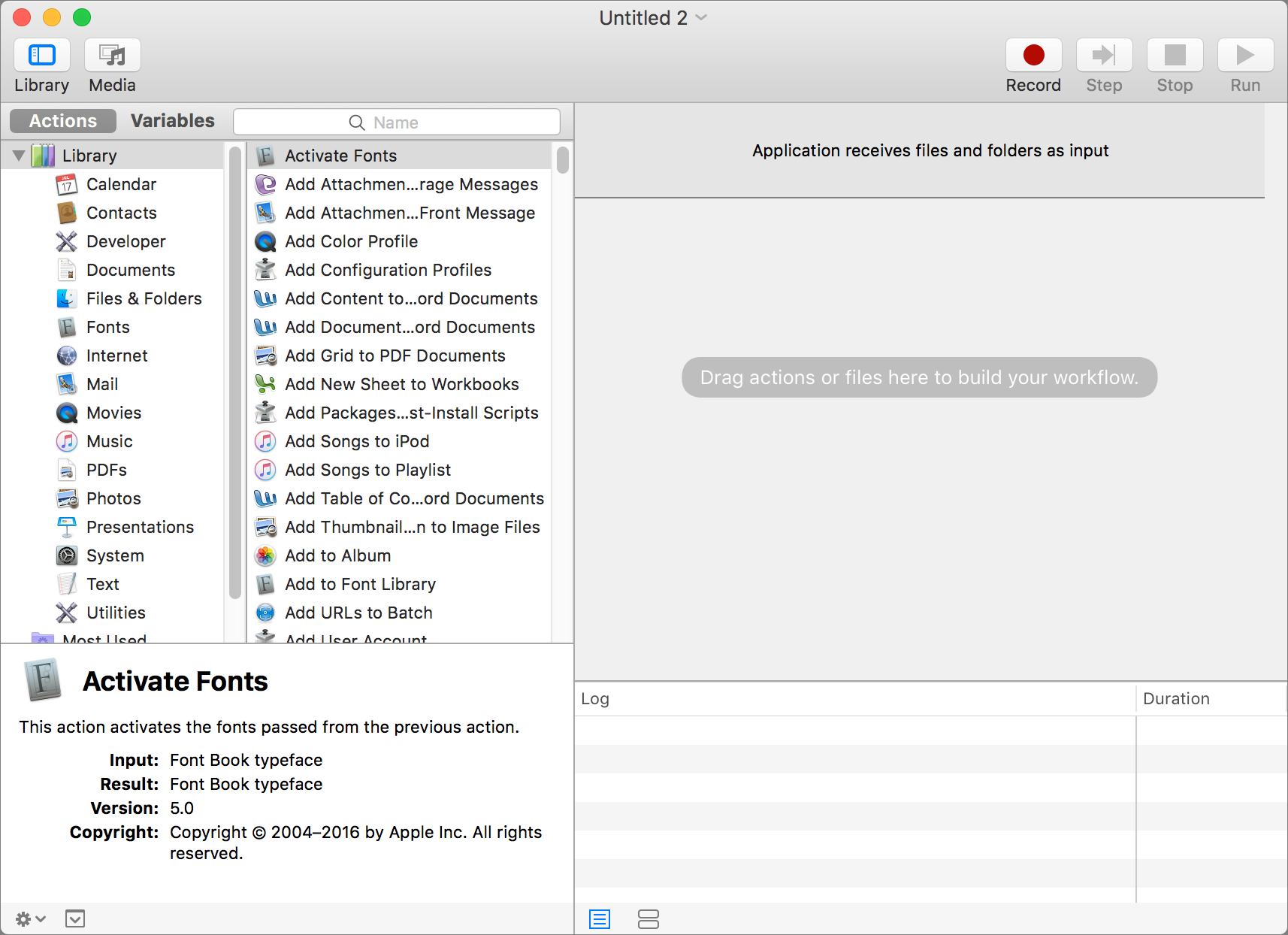 Automator actions