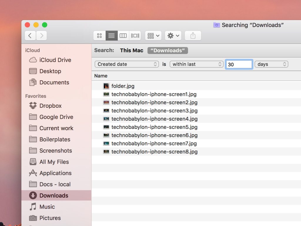 Searching "Downloads"