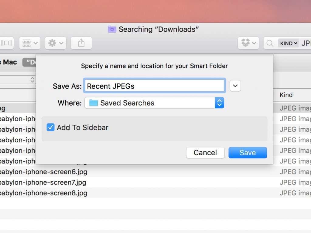 Specify a name and location for your Smart Folder