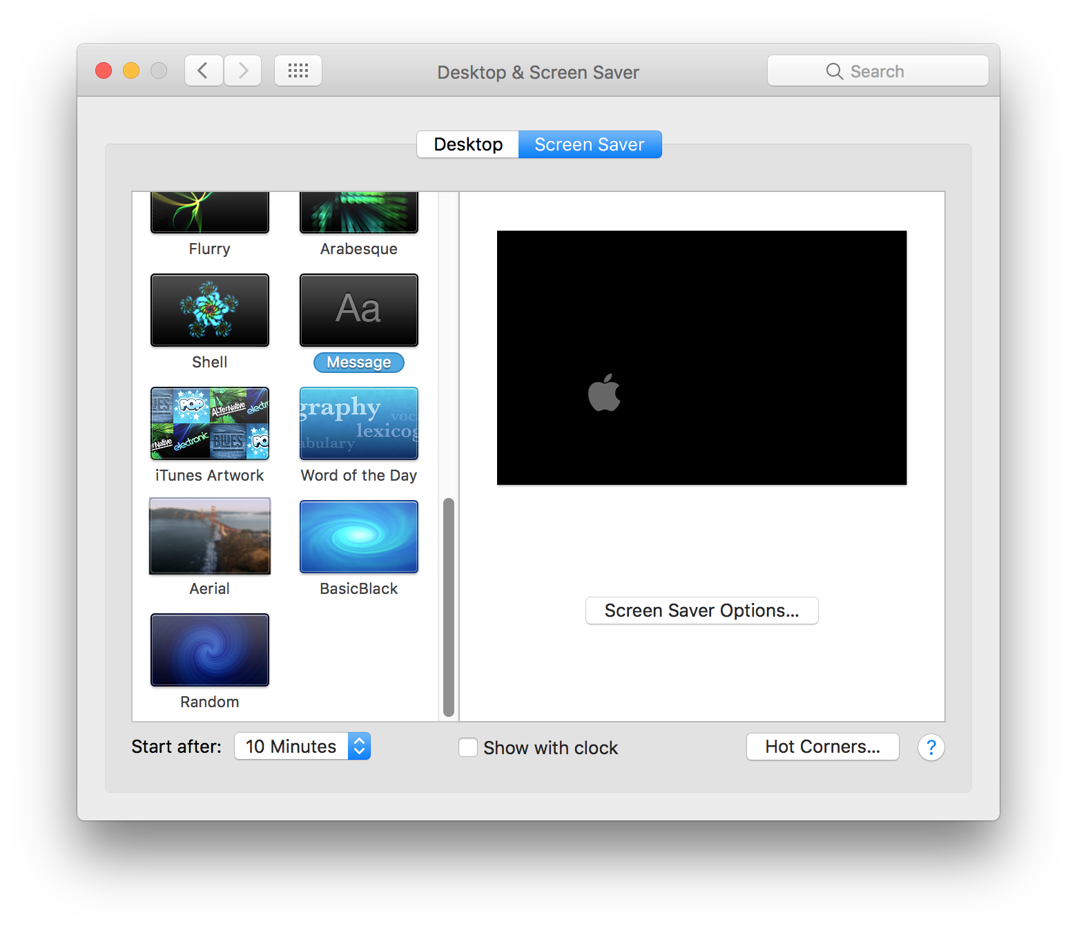 Mac screen saver options