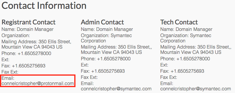Fake Symantec blog email contact