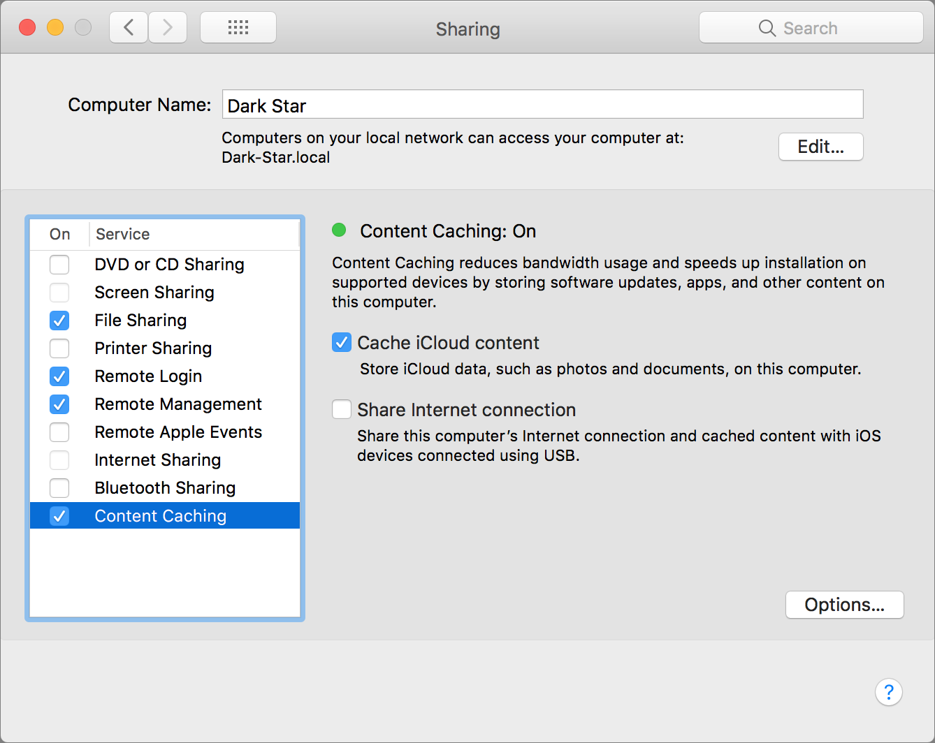 How to turn on Content Caching