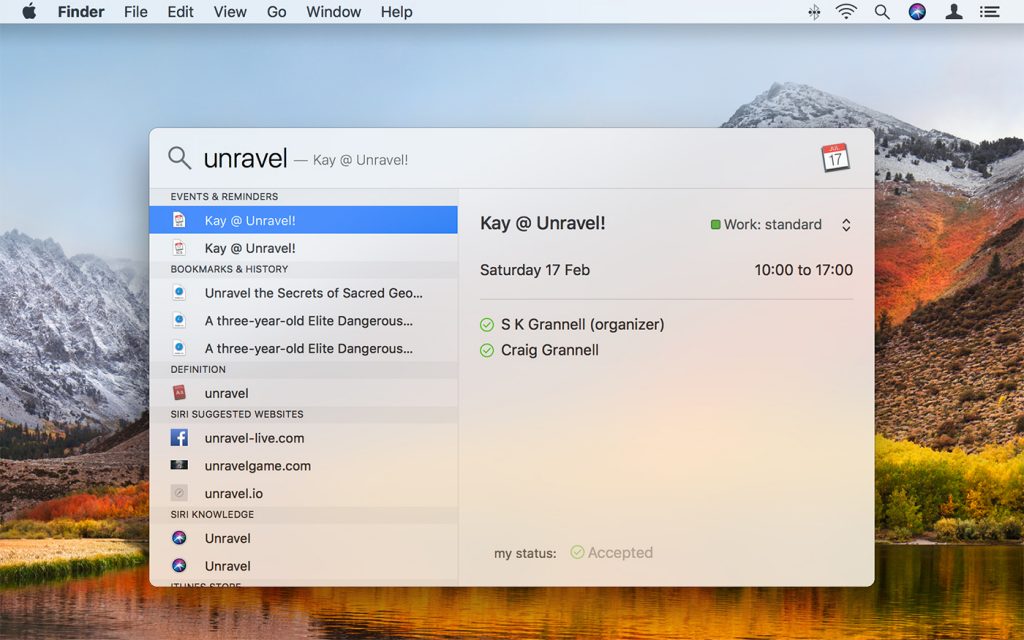 how to find calendar events with Spotlight