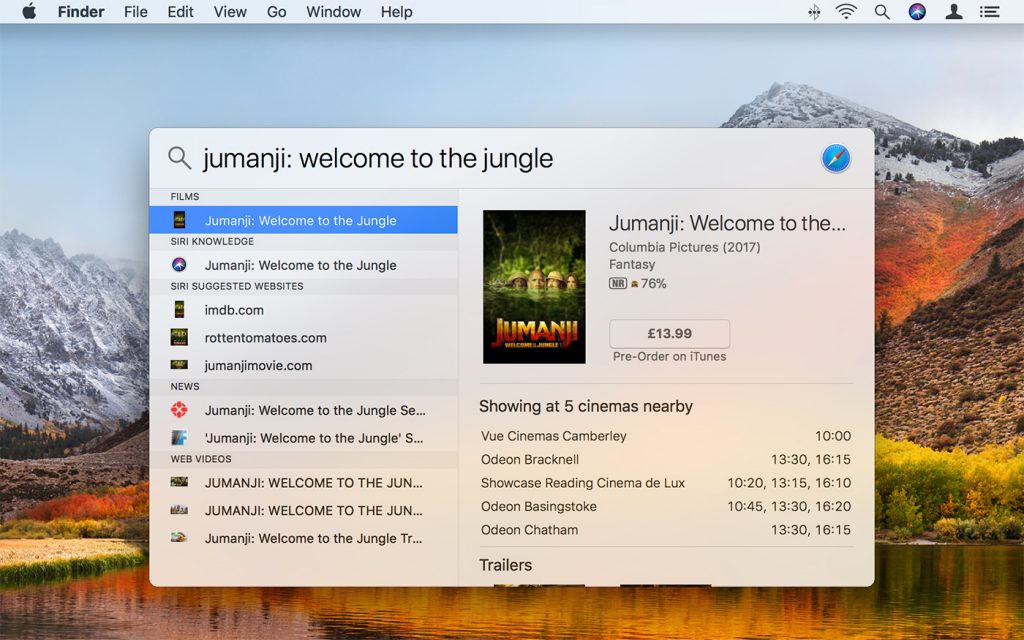 Find local movie showtimes using Spotlight