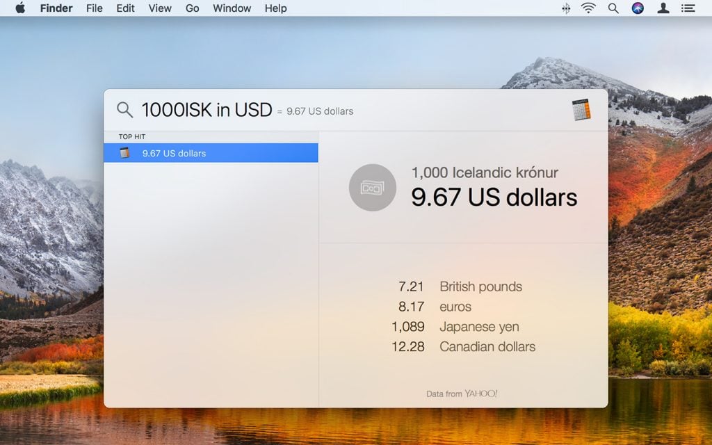 How to calculate exchange rates using Spotlight