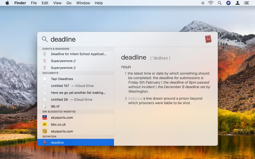 Access dictionary definitions with Spotlight