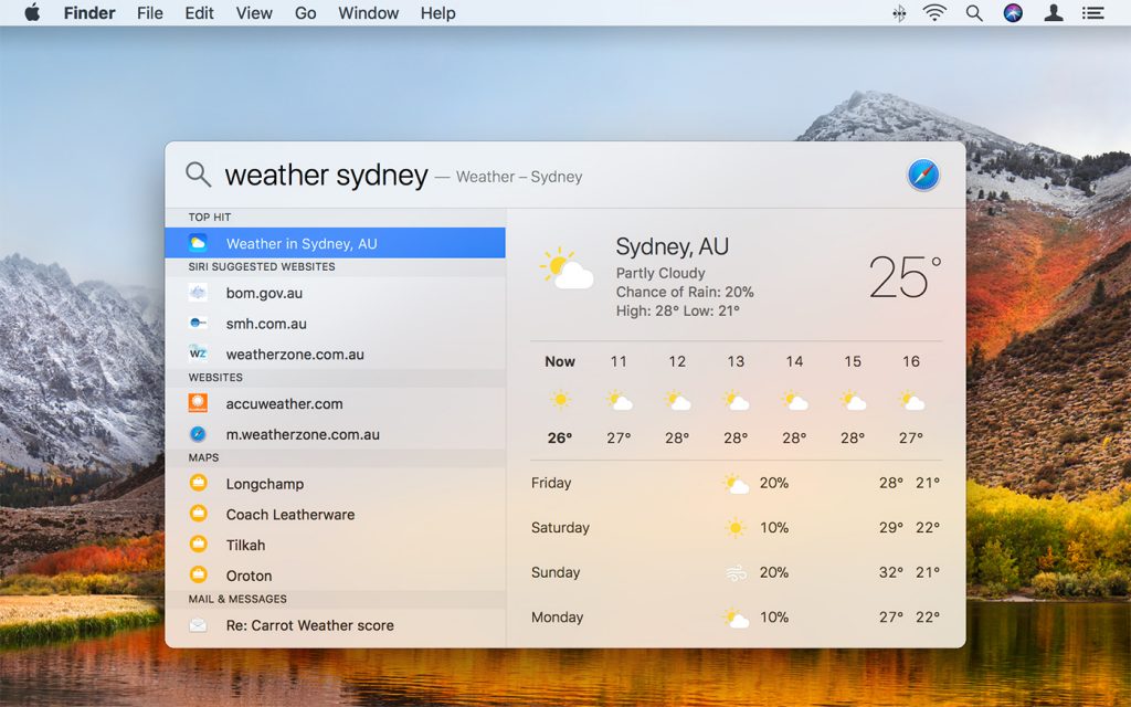 How to get the weather using Spotlight