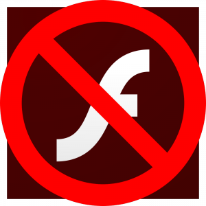Flash Player with universal "No" slash symbol superimposed