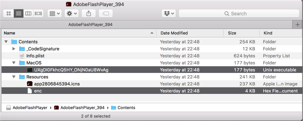 OSX/Shlayer uses double Shell scripts to drop the malicious fake Adobe Flash Player app