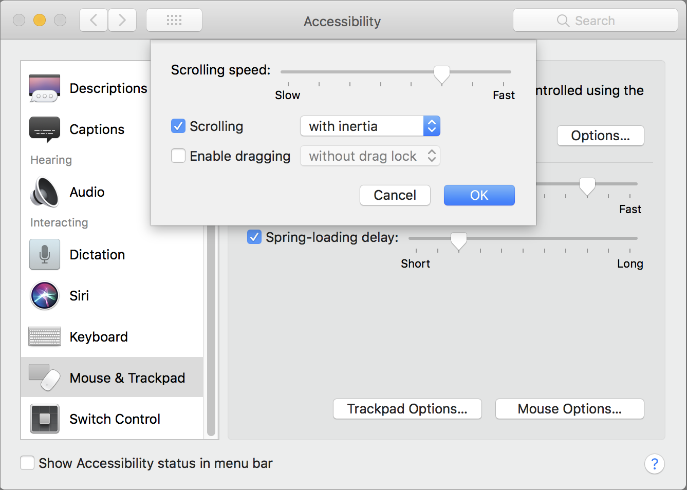 Accessibility input device options